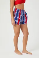 Women's Striped Swim Board Shorts in Red/Blue Small