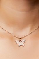 Women's Faux Pearl Butterfly Pendant Necklace in White/Gold