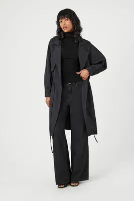 Women's Notched Tie-Front Trench Coat in Black Large