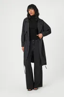 Women's Notched Tie-Front Trench Coat in Black Medium