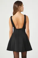 Women's Plunging Flare Mini Dress in Black Small