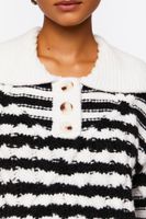 Women's Striped Chelsea Collar Sweater in Cream/Black, XL