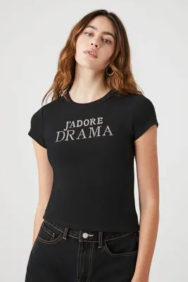 Women's Jadore Drama Graphic Baby T-Shirt in Black/Silver Large