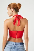 Women's Plunging Halter Crop Top in Fiery Red, XL