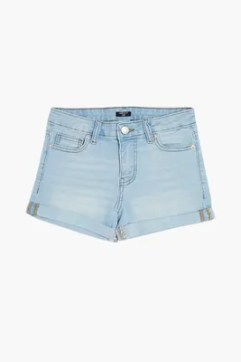 Girls Cuffed Denim Shorts (Kids) in Light Denim, 13/14