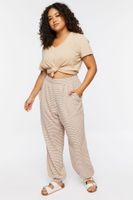 Women's Gingham Plaid Joggers in Brown, 0X