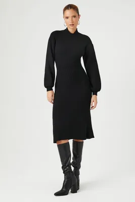 Women's Mock Neck Sweater Midi Dress in Black Small