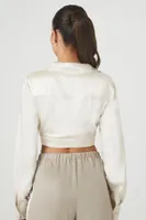 Women's Cropped Satin Long-Sleeve Shirt Cream