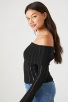 Women's Ribbed Off-the-Shoulder Sweater in Black Small