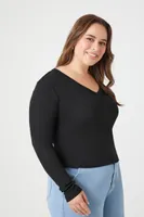 Women's Long-Sleeve V-Neck Top in Black, 1X