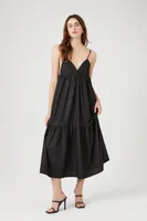 Women's Tiered Poplin Cami Midi Dress Black