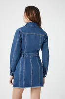 Women's Frayed Denim Mini Dress in Medium Denim