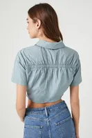 Women's Cropped Toggle Drawstring Shirt in Blue Mist Medium