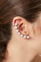 Women's Faux Pearl & Rhinestone Ear Cuff in Silver