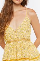 Women's Floral Print Mini Dress in Yellow Medium