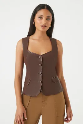 Women's Sleeveless Faux Leather Top in Brown Small