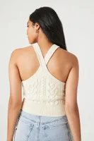 Women's Cable Knit Halter Crop Top in Oatmeal Medium