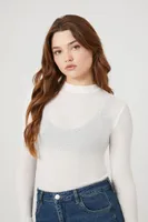 Women's Ribbed Mock Neck Top in White Large