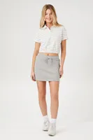 Women's Striped Polo Shirt in Heather Grey/White, XL