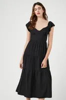 Women's Tiered Short-Sleeve Midi Dress in Black, XL