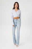 Women's Poplin Surplice Wrap Crop Top Crystal