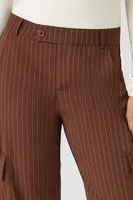 Women's Pinstriped Wide-Leg Cargo Pants in Brown Large