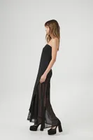 Women's Strapless Sheer Maxi Dress in Black Small