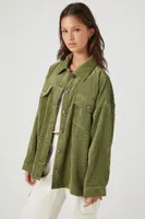 Women's Corduroy Drop-Shoulder Shacket in Olive Large