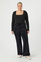 Women's Sweater-Knit Flare Pants in Black, 2X