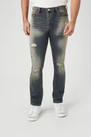 Men Distressed Stone Wash Slim-Fit Jeans in Medium Denim, 38