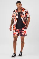 Men Satin Floral Print Shirt in Black, XXL