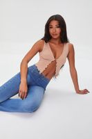 Women's Ribbed Split-Hem Crop Top in Walnut/White Medium