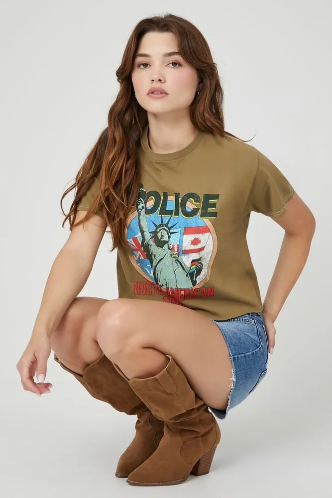 Women's The Police Cropped Graphic T-Shirt in Brown, S/M