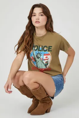 Women's The Police Cropped Graphic T-Shirt in Brown, S/M