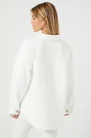 Women's Faux Shearling Button-Front Shacket in Ivory Large