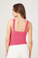 Women's Crochet Sweater-Knit Crop Top in Hot Pink Small