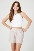 Women's Pinstriped Pull-On Shorts in Taupe/White Small