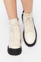 Women's Faux Leather Lug Combat Boots Cream/Black,