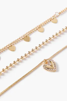 Women's Heart Charm Bracelet Set in Gold