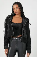 Women's Faux Shearling Zip-Up Hoodie Black