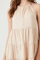 Women's Tiered Halter Shift Mini Dress in Oatmeal Small