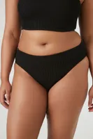 Women's Ribbed Cheeky Bikini Bottoms in Black, 0X