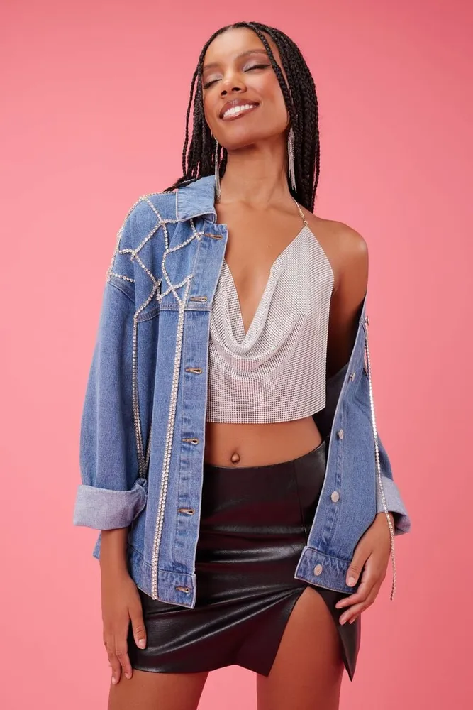 Cowl Neck Chainmail Crop Top