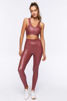 Women's Faux Leather Longline Sports Bra Brick