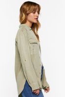 Women's Long-Sleeve Dolphin-Hem Shirt in Khaki Medium