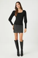 Women's Ribbed Gigot-Sleeve Sweater in Black Large