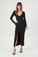 Women's Button-Front Midi Sweater Dress in Black Medium