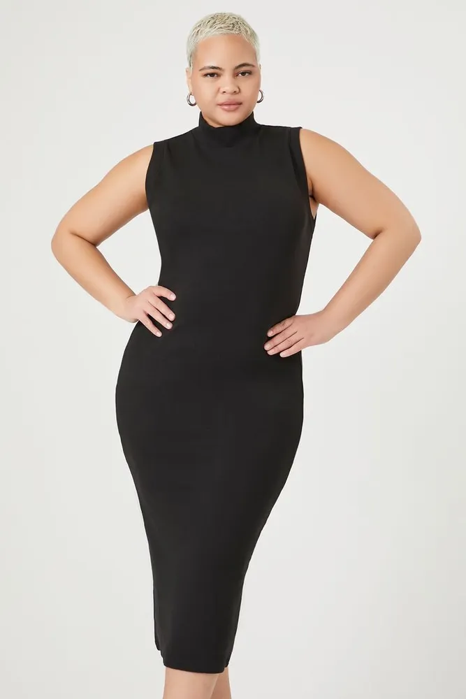 Women's Bodycon Midi Dress in Black, 1X