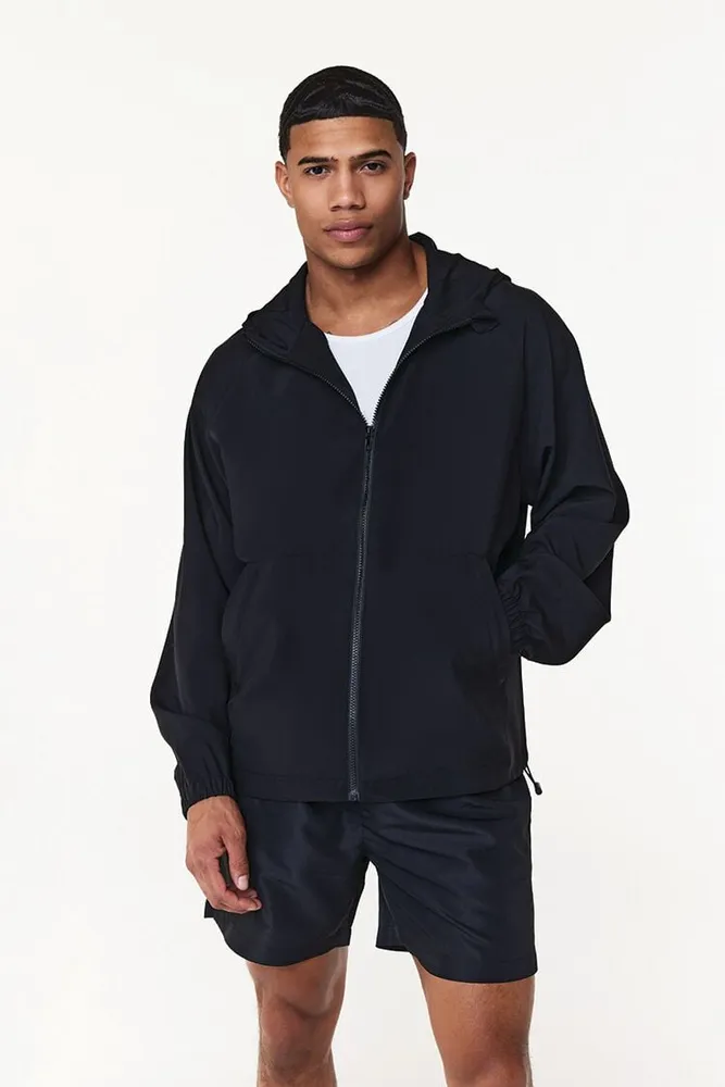 Men Hooded Raglan Zip-Up Jacket Large