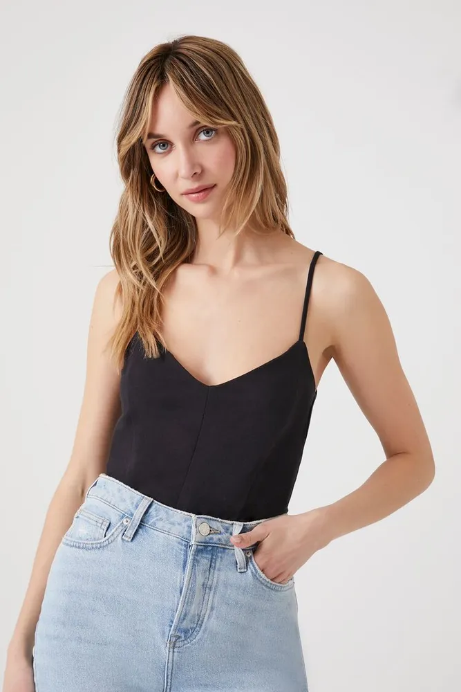 Forever 21 Women's V-Neck Cropped Cami in Black Small